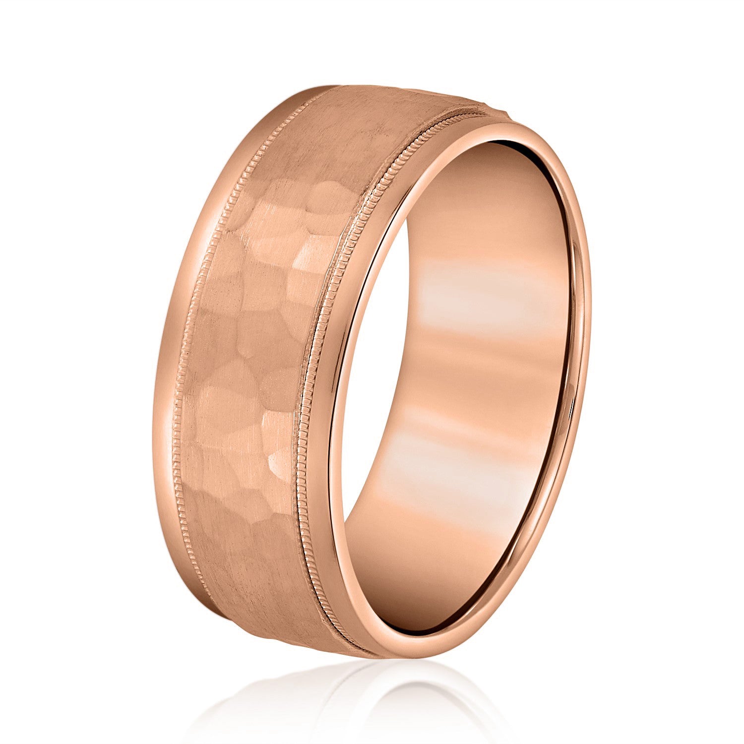 Men’s Milgrain Edges Hammered Center Band-VIRABYANI